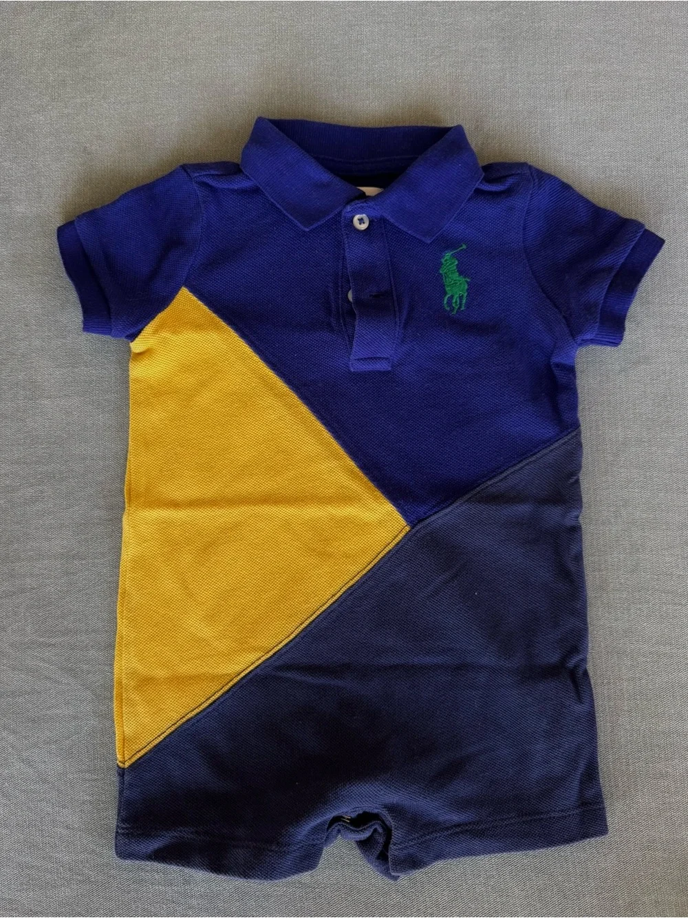 Ralph Lauren Colorblock Polo Romper in Navy, Yellow & Green